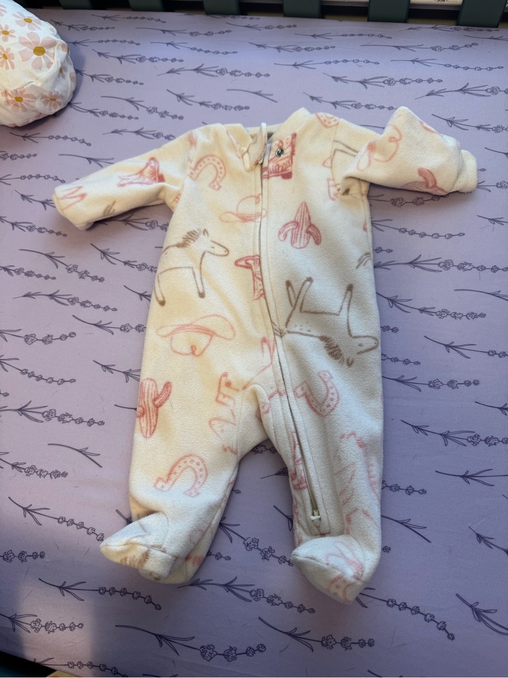 Carter's Cream Fleece Baby Footed Romper with Pink Western Print